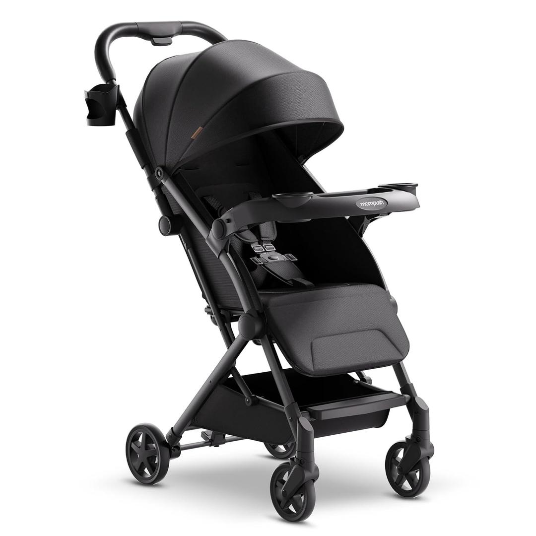 Mompush Lithe V2 Lightweight Travel Stroller, Compact Foldable Baby Stroller with Travel Bag, One-Hand Fold Stroller, Snack Tray, Mechanical Recline Seat, Airplane-Ready, UPF 50+ Canopy & Rain Cover