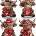 Bucherry 4 Pcs Valentine's Day Highland Cow Figurines Love Heart Rose Bow Highland Cow Gnomes Scottish Statue Calf Lovers Gifts for Home Kitchen Office Tiered Tray Table Farmhouse Rustic Decor
