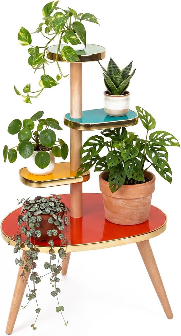 Amyhill Mid Century Modern Decor for Home 4-tier Plant Stand Colorful Mid Century End Table Modern Storage Shelf for Living Room, Bedroom, Balcony, Boho Home Decor(Light Color)