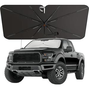 EcoNour Premium Umbrella Windshield Sun Shade for Car | Foldable UV Blocker Front Windshield Sunshade | Umbrella Shade Accessories with Storage Pouch | Full Size SUVs &MPV| Large - 61"x35" (Silver - Black)