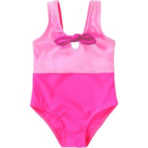 YOUNGER TREE Toddler Girl One Piece Swimsuit Color Block Stripe Swimwear Summer Beach Bathing Suit 12M-5T (3-4T, Neon Hot Pink+bowknot)