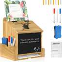 Wooden Suggestion Box with Acrylic Sign Holder, Locking Donation Box for Prayer, Comment , Ballot & Fundraising, Office Feedback Box With 50 Suggestion Cards and Pens, Wall Mounted or Countertop
