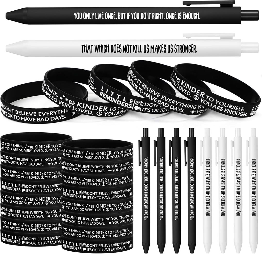 Cholemy 150 Pcs Nurse Teacher Mental Health Gifts Motivational Pens and Silicone Wristbands Bulk Occupational Therapy Self Care Items Positive Affirmation Gifts for Therapists Team Employees