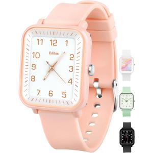 Edillas Kids Watch Analog for Girls Boys, 50M Waterproof Children Quartz SquareWristwatches for Kids, Students with Soft Silicone Strap, Easy to Read Learn time Presents (Pink-1016L)
