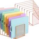 2 Pcs Incline File Sorter, 7 Slot Magazine Holder for Letter, Document, Folder and Book, Metal Desktop Organizer Rack for Home, School and Office (2-rose gold)