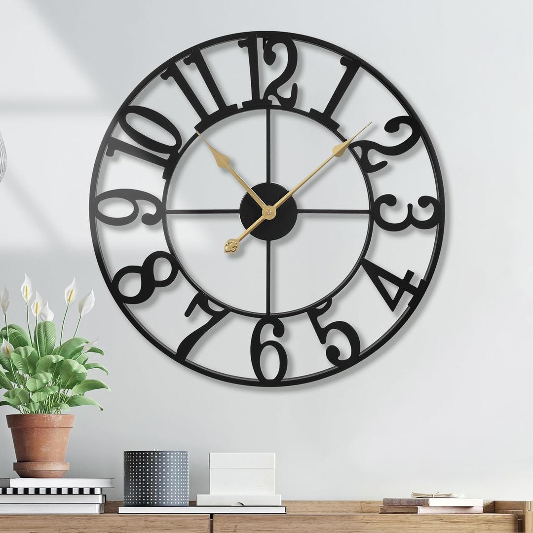 Wall Clock Battery Operated, Silent Non Ticking Modern Rustic Metal Small Clocks for Living Room/Bedroom/Office/Kitchen/Farmhouse Home Decor-16IN(Arabic Number-Black) Wall Clock Battery Operated, Silent Non Ticking Modern Rustic Metal Small Clocks for Living Room/Bedroom/Office/Kitchen/Farmhouse Home Decor-16IN(Arabic Number-Black)
