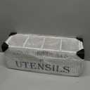 Suli Extra Large Kitchen Utensils Holder with 4 Compartments, Wooden Utensil Organizer for Kitchen Countertop, Farmhouse Decor, Rustic Cooking Utensil - White grain