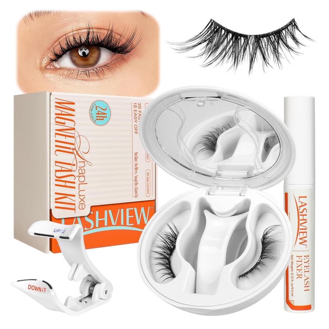 LASHVIEW Upgrade Magnetic Eyelashes with Applicator, No Glue Needed Natural Wispy Magnetic Lashes, Reusable Soft Magnetic False Eyelashes, Cat Eye Look Easy to Wear & Remove (YT26)