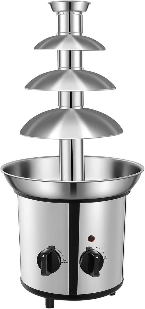 Chocolate Fountain Machine Electric Stainless Steel Fondue Fountain, 4-Tier, 4-Pound Capacity for Chocolate, Candy, Butter & Cheese, Heated Bowl & Dual Controls