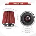 Universal Clamp On Air Intake Filter fits 3 In /3.5 In /4 In Three Different Size, Cone Air Intake Filter-Red