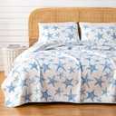 Great Bay Home Coastal Quilt Set - 2-Piece Twin/Twin XL Size Nautical Bedding Set - Lightweight, All-Season, Reversible Starfish Bedspread (Blue)