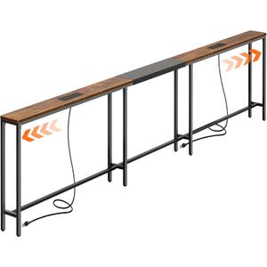 Huuger Narrow Sofa Table with 2 Power Outlets, 110.2-133.8 Inch Adjustable Length, Behind the Couch Table with USB-C Port, Long Entryway Console Table, Anti-tip Kit, for Living Room, Rustic Brown, 110.2"-133.8"W x 29.5H”