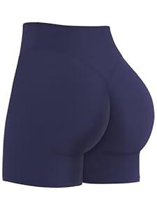 Sunzel Women's Invisible Butt Scrunch Shorts, High Waisted Biker Shorts, Gym Workout Yoga Running Shorts with Tummy Control 4" Inseam Ash Blue Medium