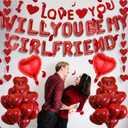 Will You Be My Girlfriend - 550 Pcs Red Letter Foil Balloons I Love You Banner Garland Streamer Rose Petals Valentine's Day Decorations For Romantic Confessions Anniversaries Proposal Engagements