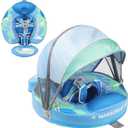 Mambobaby Float with Canopy Non Inflatable Baby Pool Float Upgraded Tail Toddler Baby Float with Removable Sun Canopy Safety Swim Float No Flip Over for Age 3-24 Months, Earth Blue, 30 inches x 34 inches