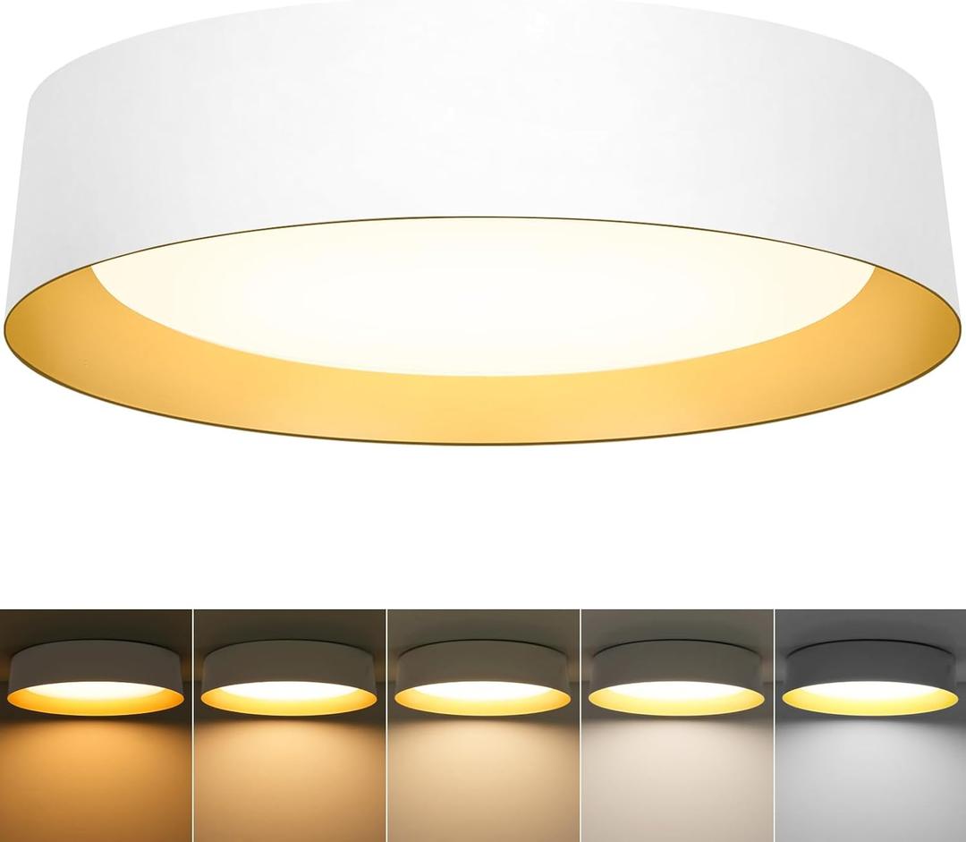 BrightHome 16in Flush Mount LED Ceiling Light, 30W(300W Equiv) 3000LM, 5CCT 2700K 3000K 4000K 5000K 6000K, Dimmable Modern Flush Mount Light for Bedroom, Bathroom, Hallway, White and Gold, 16inch-1pack