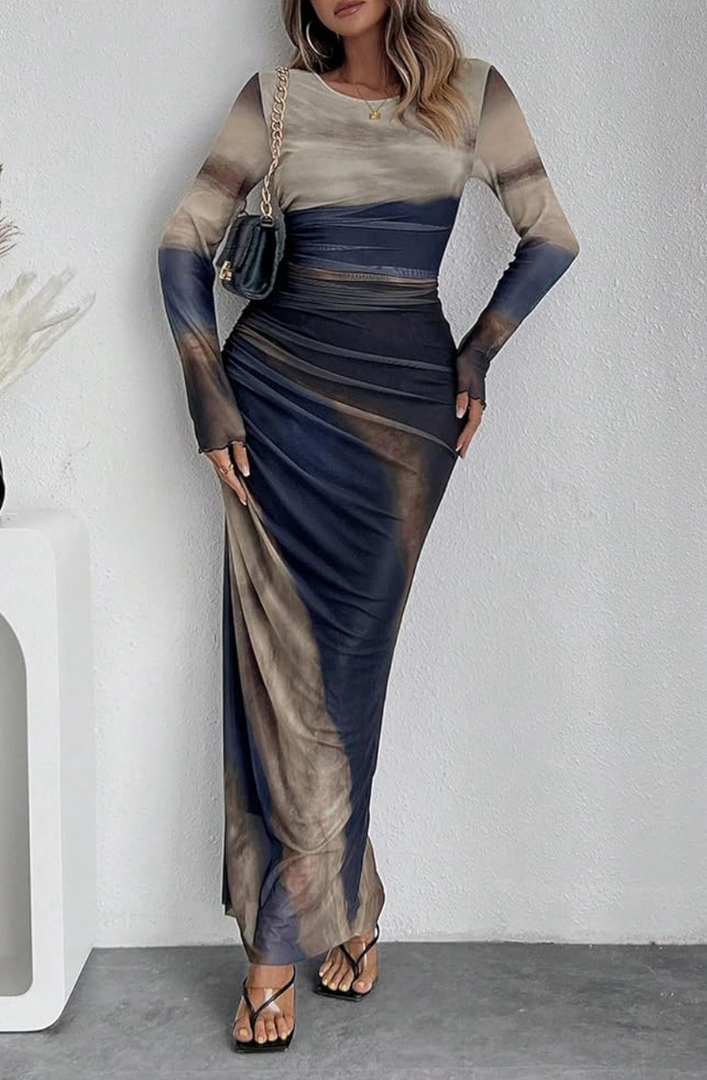 Women's Tie Dye Long sleeves Maxi Dress Large