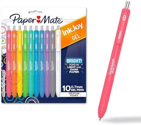 Paper Mate InkJoy Gel Bright Pens, Medium Point (0.7mm), Retractable, Assorted Brighter Colors, 9 Count - Colorful, Office Supplies, Journaling, Doodling