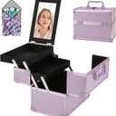 Makeup Train Case, Portable Makeup Case with Mirror, 2-Trays Cosmetic Organizer Case,Nail Polish Organizer, Travel Makeup Box, Profesional for Salon Barber, Purple