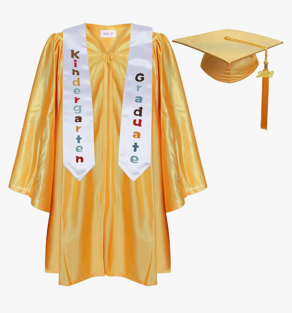 Newrara Kindergarten Graduation Cap and Gown Stole Package for Kids Color: Gold Size:27"