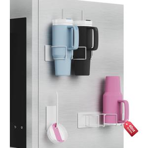 Magnetic Stanley Cup Holder for Refrigerator, Water Bottle Organizer for Stanley 40 oz with Tumbler Lid Organizer, Kitchen Pantry Organizers and Storage for Stanley Cup Accessories (White)