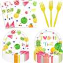 Twotti Frutti 24-Pack Disposable Fruit Plates, Forks & Napkins - 2nd Birthday Party Supplies with 48 Paper Plates, 24 Forks, 24 Napkins