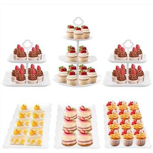 6Pcs Cupcake Stand White Plastic Cake Stand Dessert Table Stands Set 3Tier 2Tiered Cupcake Tower Stand Treat Display Holder Cookie Candy Serving Tray Dessert Trays for Wedding Baby Shower Tea Party