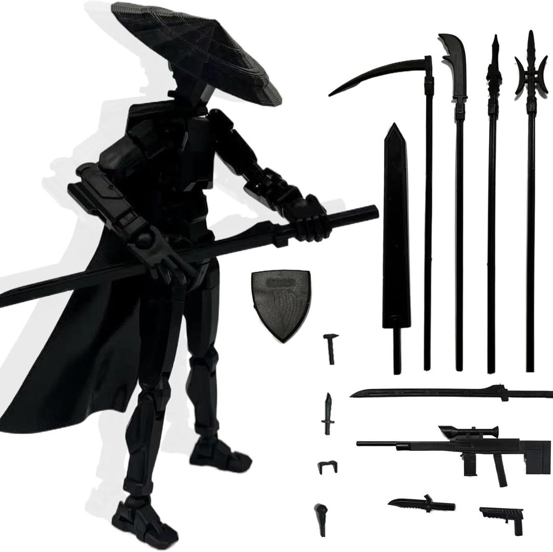 PkghoKids T13 Already Assembled Action Figure Accessories,T13 MultiJointed Movable 3D Printed Toys (Black)