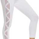 romansong High Waisted Workout Compression Capri Leggings for Women Petite Skinny Mesh Gym Legings with Pockets(White, XS)