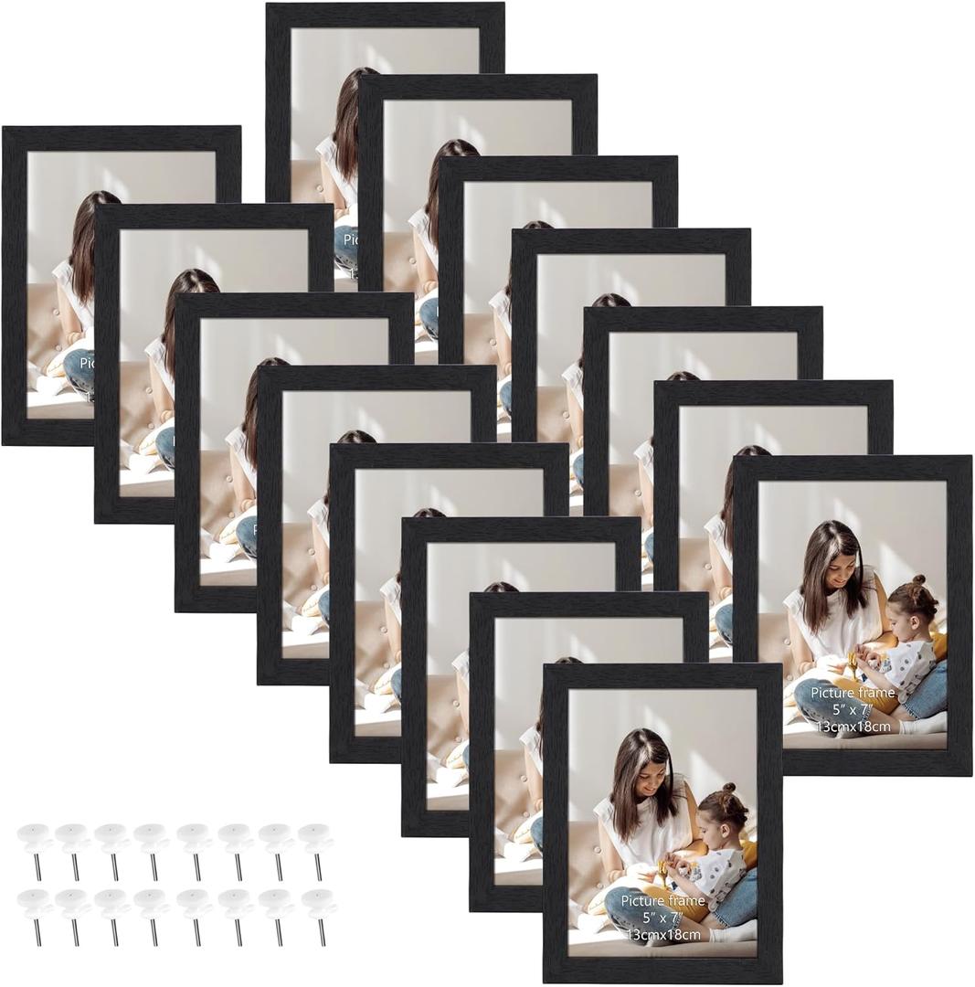 Edenseelake 5x7 Picture Frame Set of 15, Black Wood Photo Frame 5 by 7 for Wall or Tabletop Display