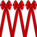 DIYDEC 3PCS Christmas Red Bows Decorations, 10 x 30 Inches Large Velvet Christmas Tree Wreaths Bows with Glitter Gold Edge for Xmas Home Fence Stairs Railing Fireplace Indoor Outdoor Front Door Decor