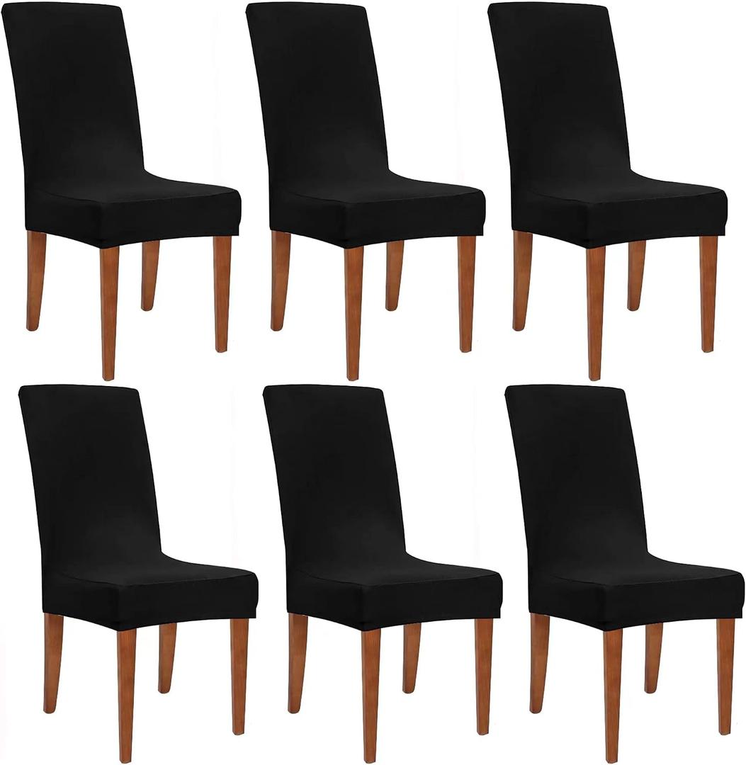 Obstal Black Chair Covers for Dining Room 6 Pack ?Universal Stretch Spandex Removable Washable Chair Seat Slipcovers Protector for Kitchen, Ceremony, Wedding, Banquet, Hotel and Party