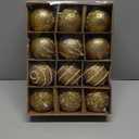 Liliful 12 Pcs Christmas Ball Ornaments Christmas Tree Decorations Shatterproof Foam Glitter Balls Hanging Xmas Tree Ornaments for Home New Year Holiday Indoor Outdoor Party Decor(Gold,2.76 Inch) (3.54 Inch)