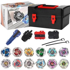 Gyro X Battling Blade Set, 12 Spinning Tops, 3 Launchers and 1 Grip with Storage Box, Kids Toys Birthday Gift Ideal for 6+ Years Old Boys (Silver)