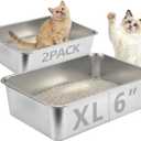 Homegroove Stainless Steel Litter Box 2 Pack, 20"x13.8"x6" XLarge Metal Cat Litter Box with High Sides, Non-Stick Easy to Clean Surface, Jumbo Size for Big Cats & Multiple Cats