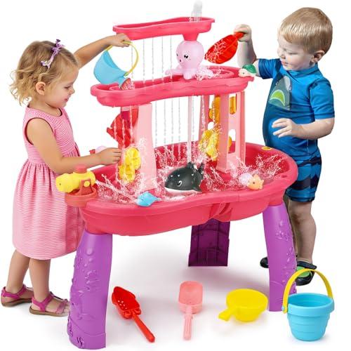 Water Table for Toddlers 3-5 with Pump Kids Sand and Water Activity Sensory Play Table Outdoor Toys for Kids Ages 4-8 Summer Outside Beach Pool Backyard Toys Age 3 4 5 Year Old Boys Girls Gifts