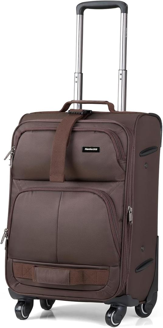 Hanke 20 Inch Softside Expandable Carry On Luggage with Spinner Wheels, Rolling Suitcase Travel Luggage with TSA Approved Luggage,Coffee Hanke 20 Inch Softside Expandable Carry On Luggage with Spinner Wheels, Rolling Suitcase Travel Luggage with TSA Approved Luggage,Coffee