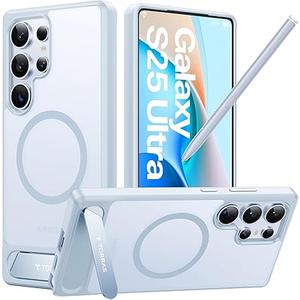 TORRAS Strong Magnetic & Seamless Stand for Samsung Galaxy S25 Ultra Case, Fit for MagSafe, MilGrade Drop Protection, Kickstand for Samsung Galaxy S25 Ultra Case, Translucent Back/Silverblue Edge