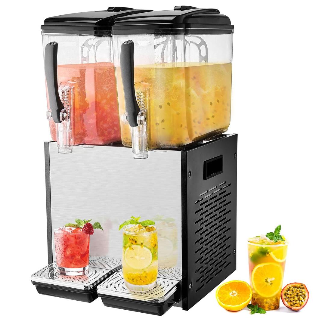 VEVOR Commercial Beverage Dispenser, 2 Tanks 12 L / 12.7 QT Per Tank Juice Dispenser, 286W Stainless Steel Ice Tea Drink Machine with 45F-54F Cooling Temperature, for Cold Drink Restaurant Bar Party