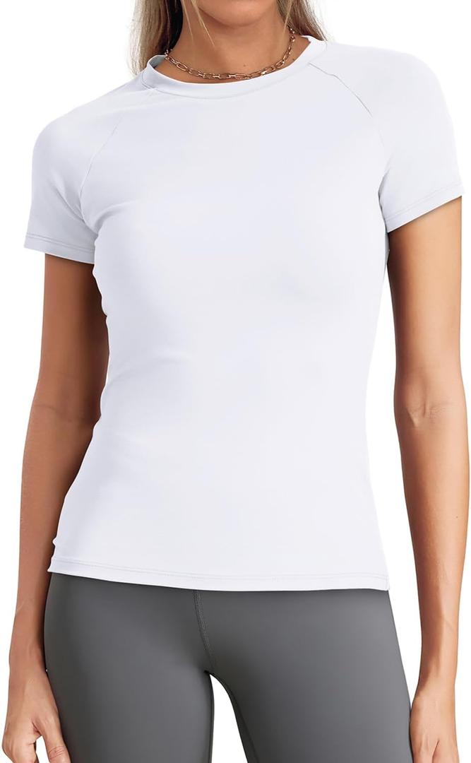 WIHOLL Workout Tops for Women Short Sleeve Athletic Tees Round Neck Yoga Running Tshirts Shirts (Small, White)