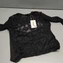 Women's Lace Long Sleeve Going Out Tops Sexy Y2K Crew Neck Cutout Double Lined Slim Night Out Shirts (Black, L)
