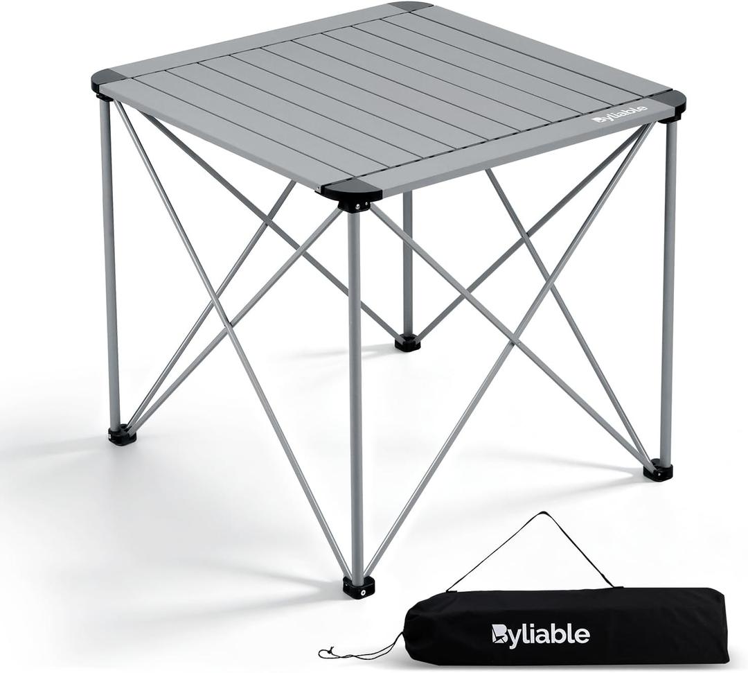 Byliable Camping Square Folding Table, Portable Aluminum Table, Titanium, 25.3" L x 25.3" W x 23.6" H