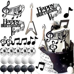 JeVenis Disco Ball Music Cake Topper Guitar Cake Toppers Music Notes Balls Cake Decorations for Musician Birthday Party Rock Theme Party