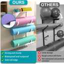 Yoga Mat Holder Wall Mount, No-Tie Pilates Mat Storage Rack with Top Floating Shelf, 4-Tiers Holding Yoga Blocks/Rollers and Exercise Mat, Workout Mat, Home Gym Equipment Accessories
