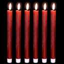 DRomance Red Flameless Taper Candles Battery Operated with 6H Timer, Real Wax 3D Wick Flickering LED Taper Candles Dinner Wedding Holiday Decor(6 Pack, 0.78 x 9.64 Inches)