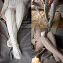 Buauty Women's Cable Knitted Boot Socks Extra Long Thigh High Winter Stockings Over Knee Leg Warmers (Black)