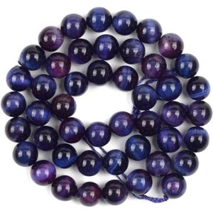 ALBERTAD Natural Colorful Tiger Eye Agates Stone Beads Round Loose Spacer Beads for Jewelry Making 4/6/8/10/12Mm DIY Bracelet Necklace - (Color: Purple Blue Tiger/Size: 12Mm 29 to 30Pcs)