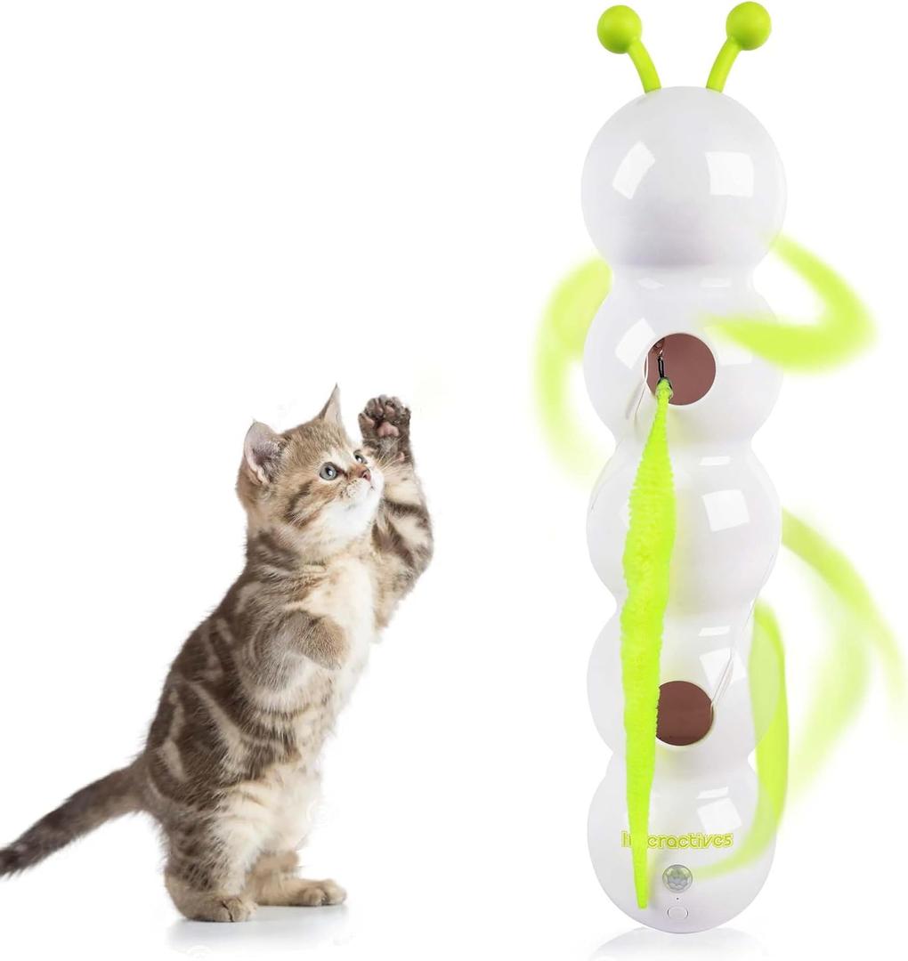 Interactive Cat Feather Toy, Automatic Fluffy Tail Teaser with Motion Sensor,Whack a mole Cat Toy, USB Rechargeable, Suction Cup for Stable Play, Perfect for Indoor Cats