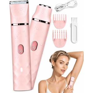Bikini Trimmer for Women, 2-in-1 Ipx7 Waterproof & Painless Womens Electric Razor for Various Types of Hair, with Gentle Ceramic Blades, Rechargeable and Portable, Suitable as an Ideal Gift