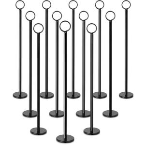 New Star Foodservice Ring-Clip Table Number Holder / Place Card Stand, 15 Inch, Black Finish, Set of 12